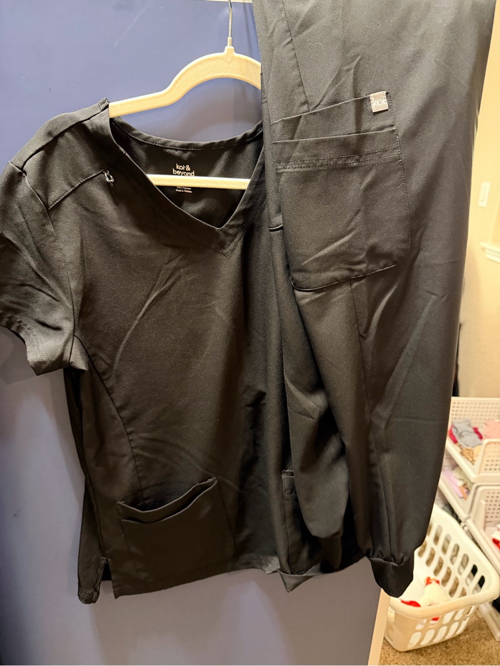 koi Black Women's Scrub Top and Jogger Pants Set
